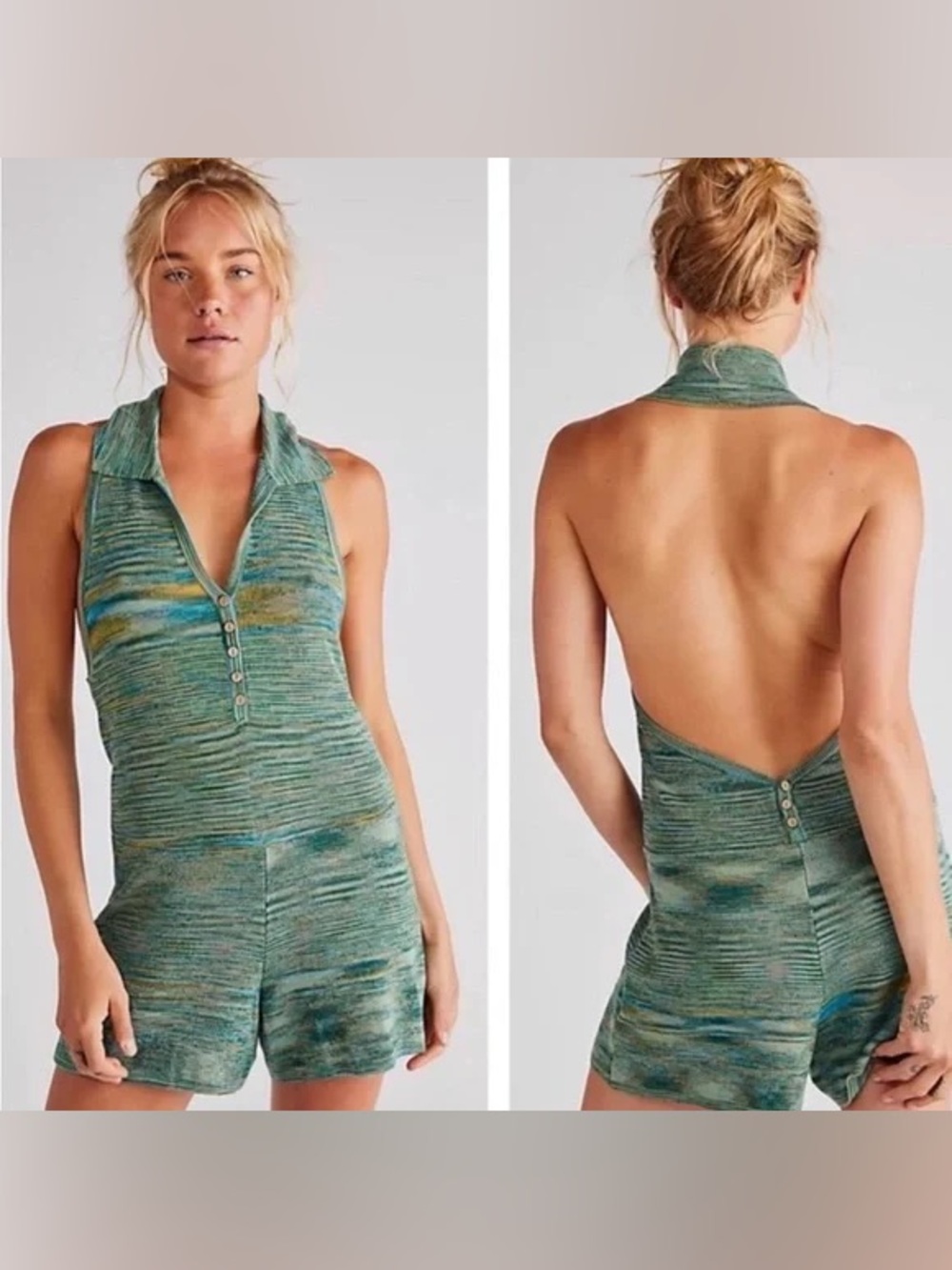 Free People Summer Nights Green Romper Small Knit